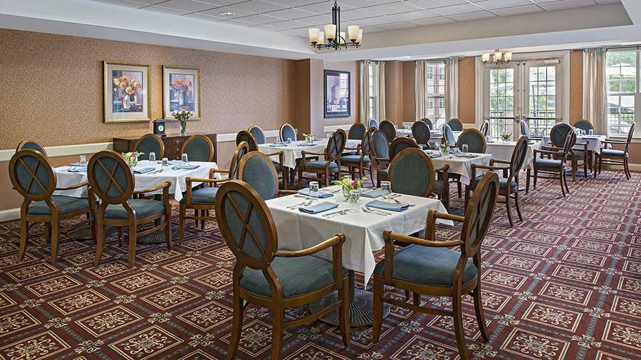 Dining room at American House Keene senior living community in Keene, NH