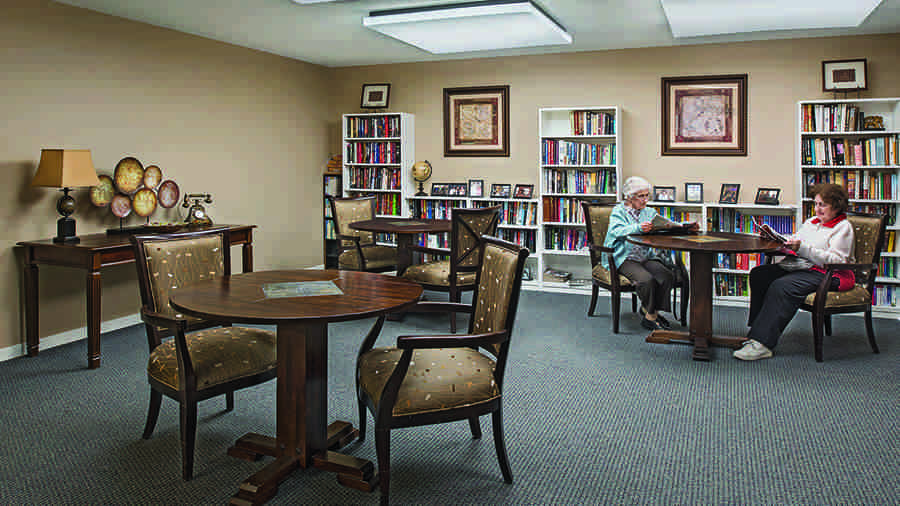 Library at American House Riverview Senior Living Facility