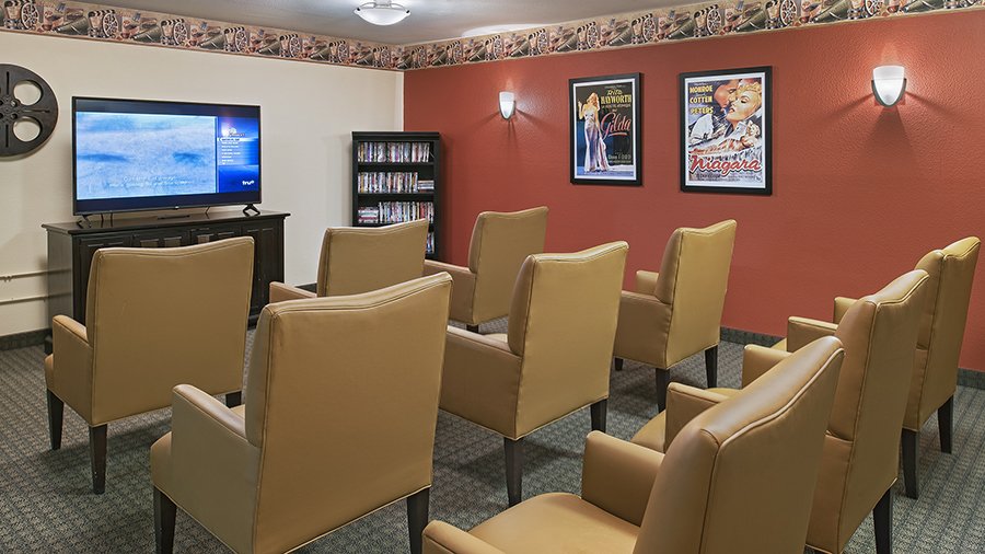 Movie theater at American House Riverview Senior Living Facility