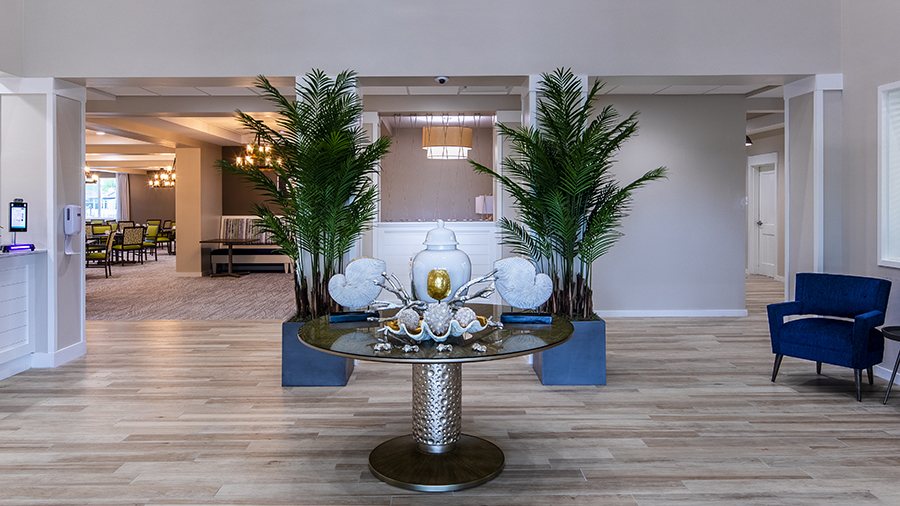 Lobby at American House St. Petersburg Independent Living, Assisted Living, and Memory Care senior living facility in St. Petersburg, FL