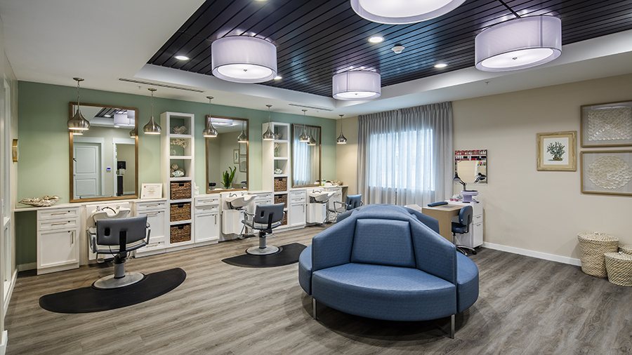 Salon and spa at American House St. Petersburg Independent Living, Assisted Living, and Memory Care senior living facility in St. Petersburg, FL