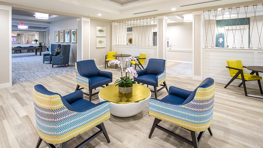 Cozy sitting area at American House St. Petersburg Independent Living, Assisted Living, and Memory Care senior living facility in St. Petersburg, FL