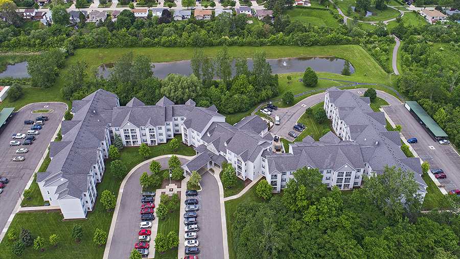 High aerial view at American House Troy, a Senior Living Community in Troy, MI