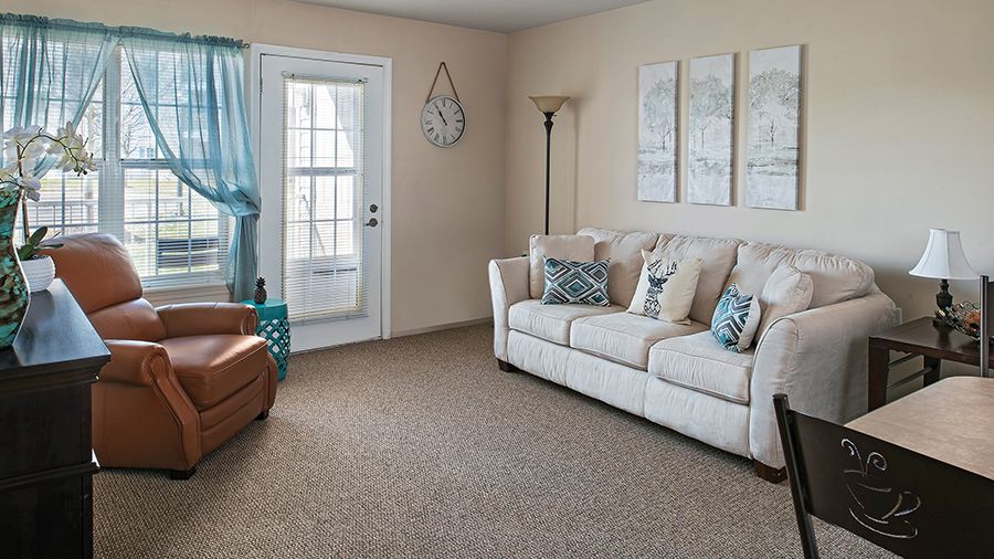 Model living room at American House Troy, a Senior Living Community in Troy, MI