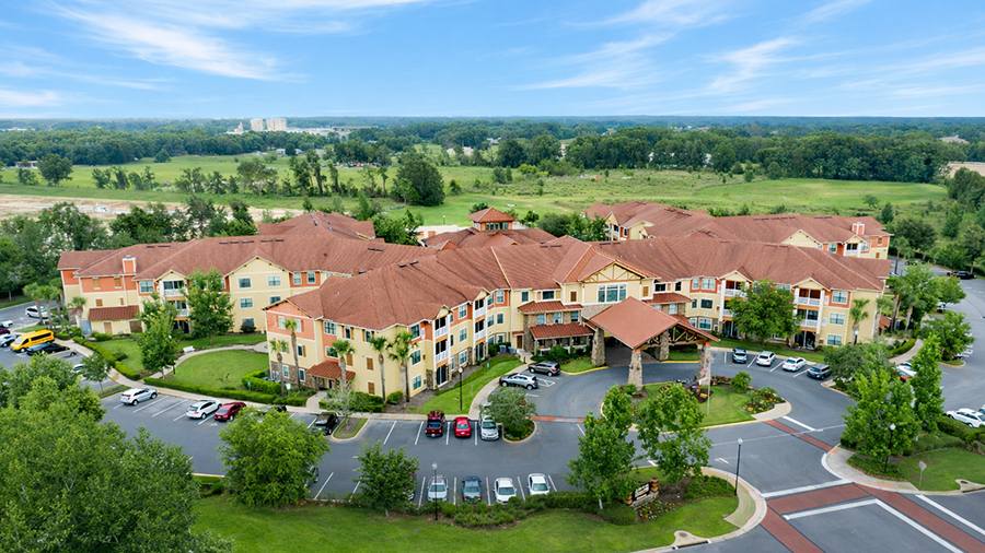 Aerial view of American House Wildwood, an assisted living facility in Wildwood, FL