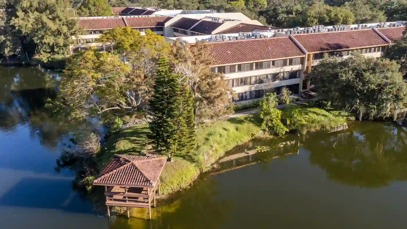 Aerial View of American House Sarasota Senior Living Community Overlooking the Waterfront