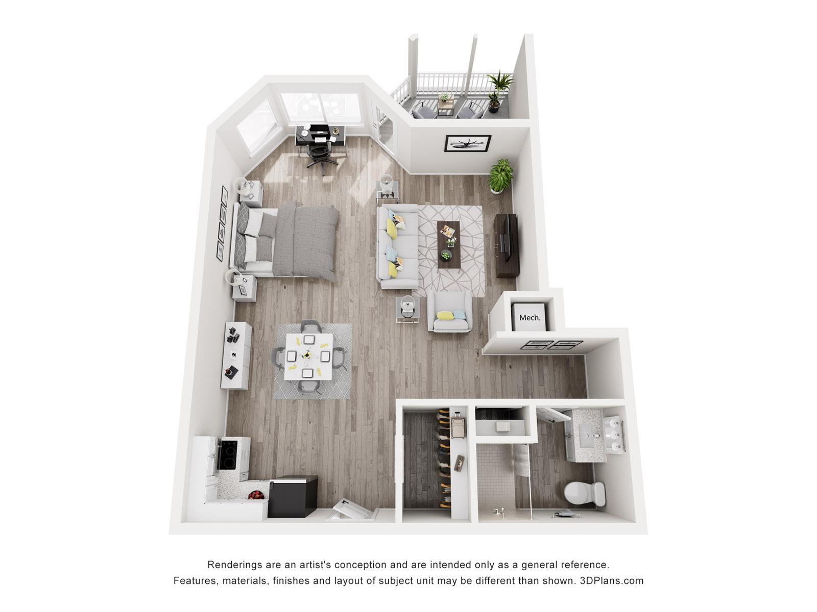 Assisted Living deluxe studio floor plan with Balcony American House The Palms
