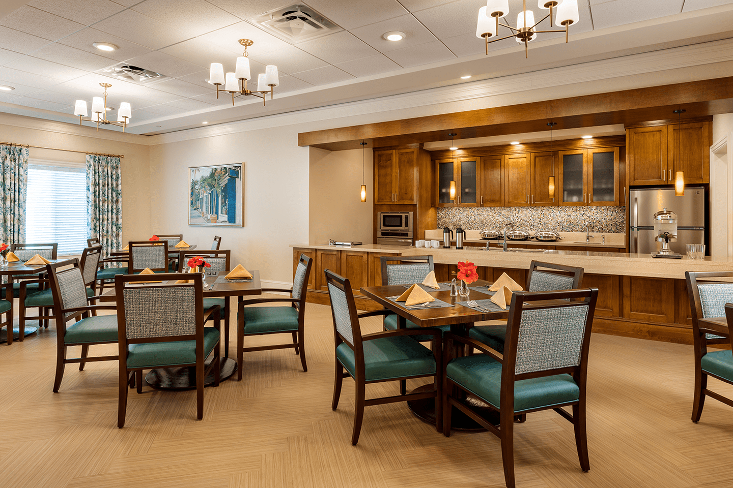 Memory care dining room at American House Naples assisted living and memory care facility