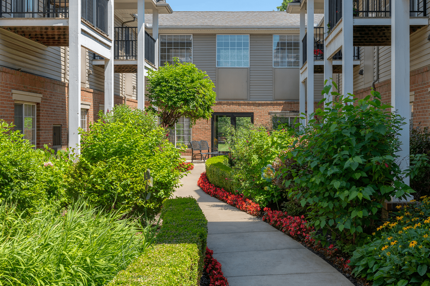 Walking path at American House Park Place senior living facility in Warren, MI